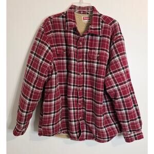 Wrangler Sherpa Lined Red Black Cream Flannel Shacket Men's XL Long Sleeve